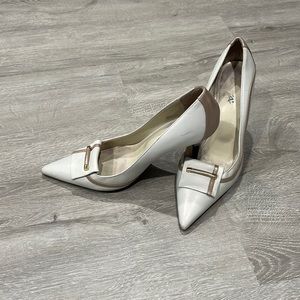 Asks Heels, Eur. 36, Made in Italy, Pearl white with tan details
